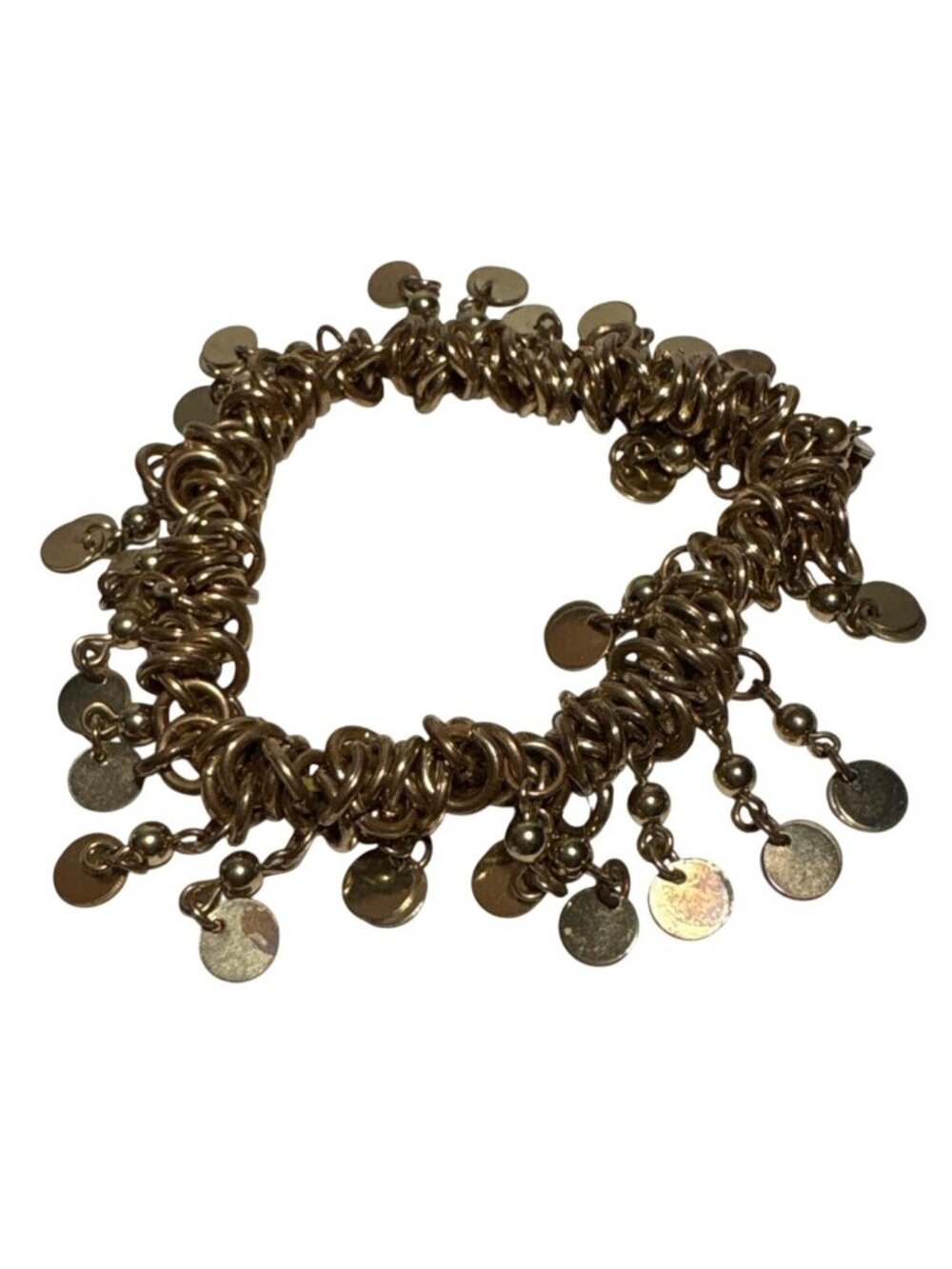 Chain Link Bracelet Gold Tone With Dangling Discs Accent Stretch Bracelet